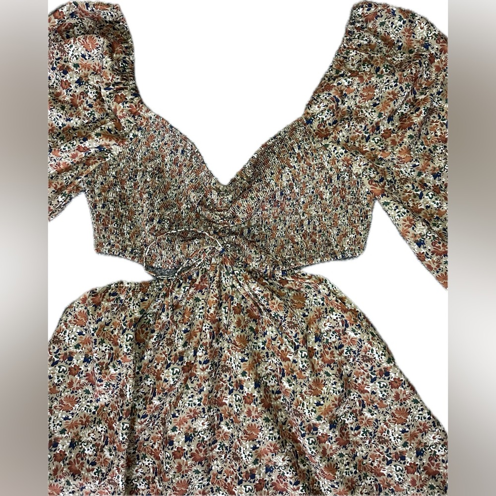 Vici Sage Orange Floral Cut Out Dress - Picture 4 of 7